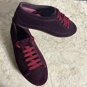 Melissa Burgundy Flocket Velvet Platform Lace Up Sneakers